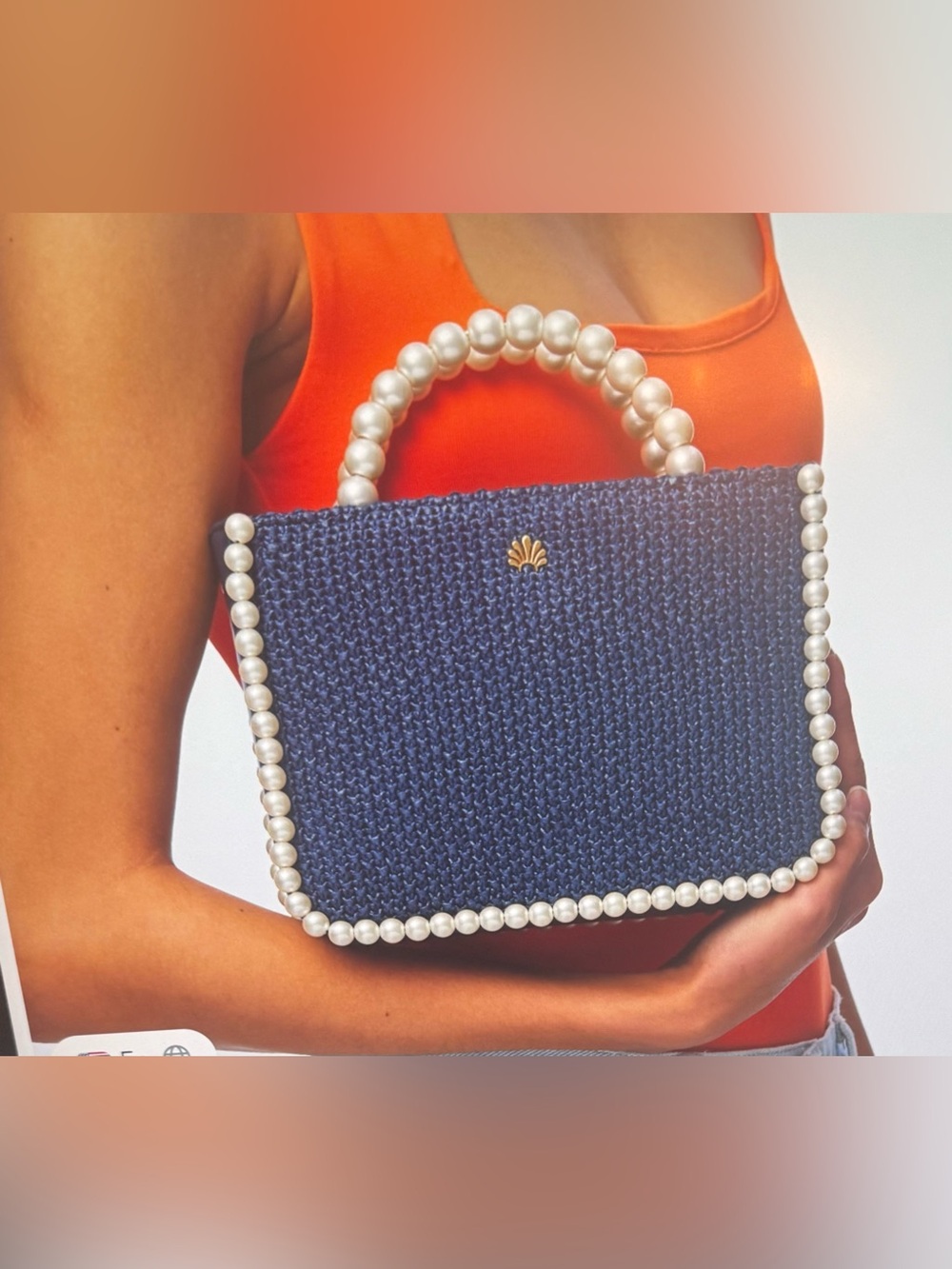 Lele Sadoughi, NWTs pearl-Trim Navy Maya Woven Tote Bag w detachable cross body